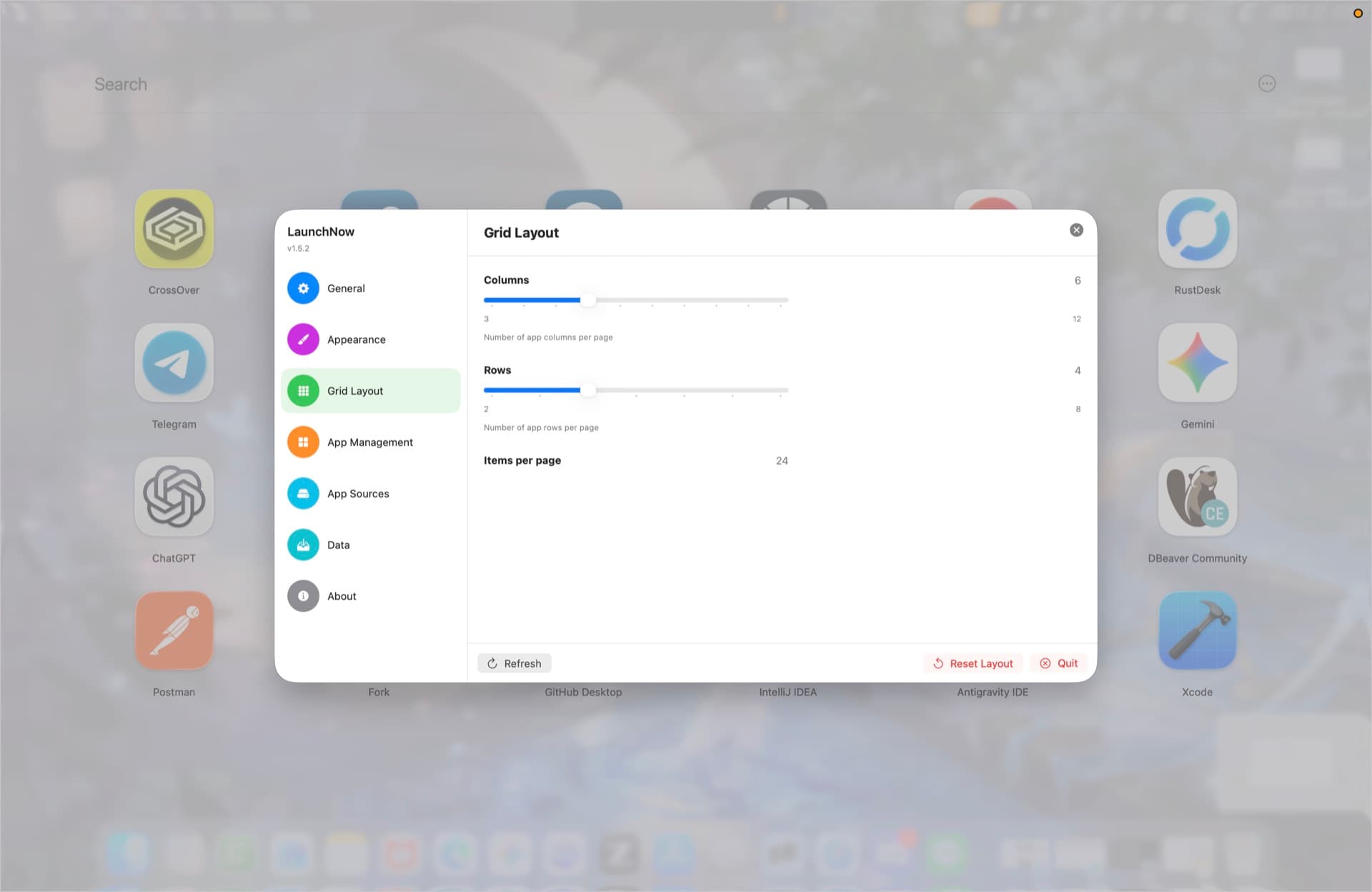 LaunchNow grid layout settings
