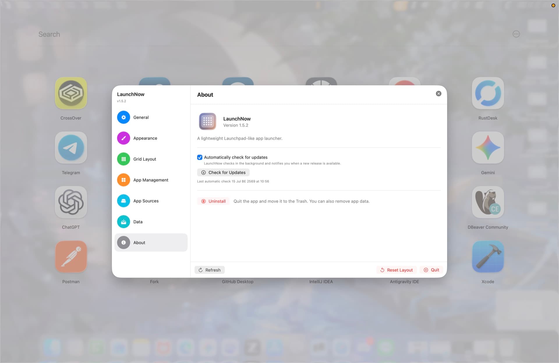 LaunchNow automatic update settings